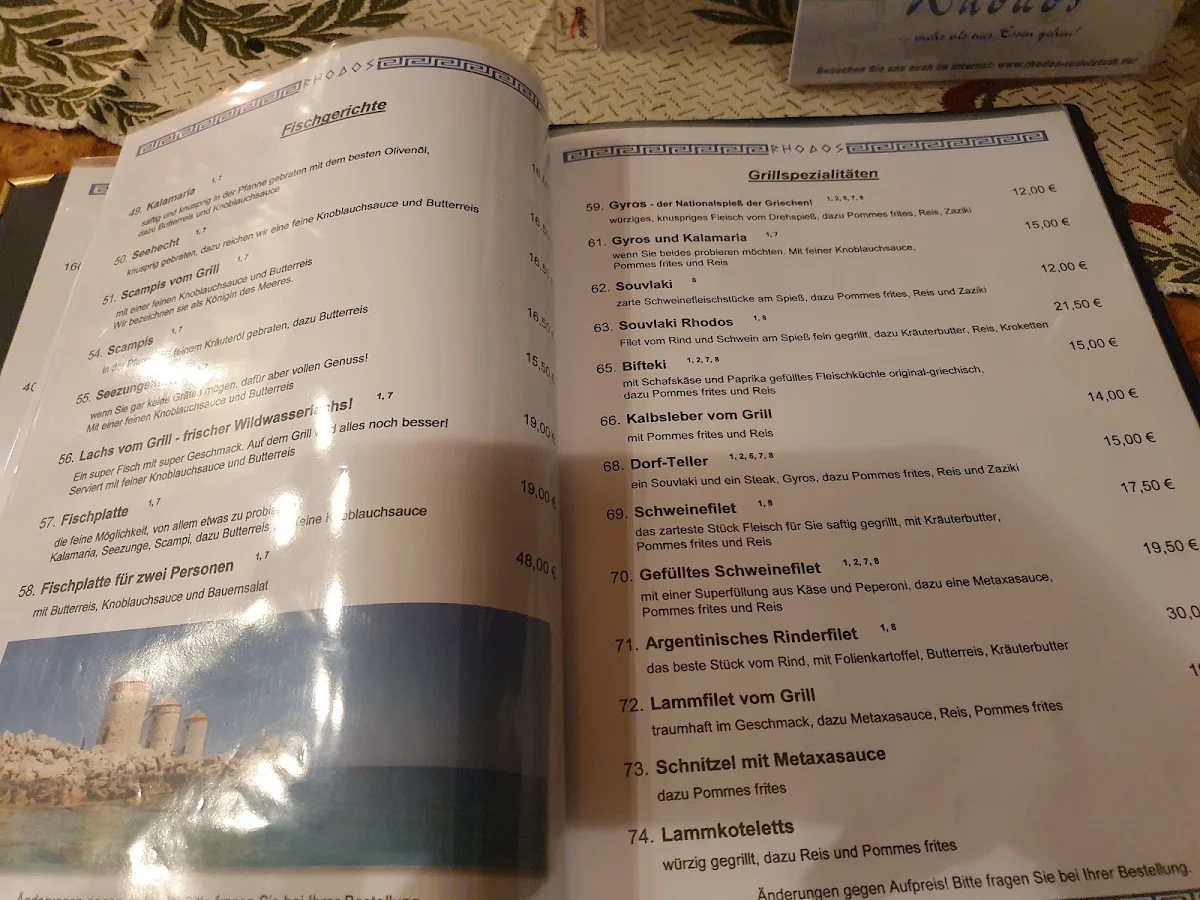 Speisekarte, Restaurant Rhodos