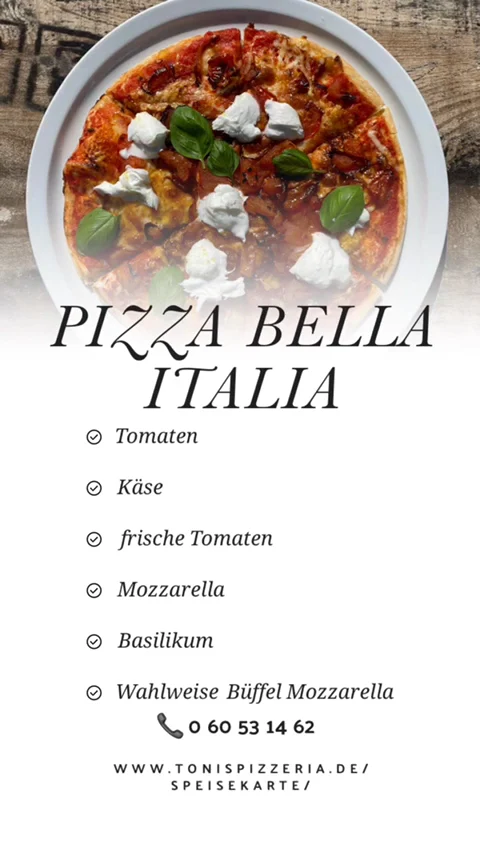 Speisekarte, Toni's Pizzeria