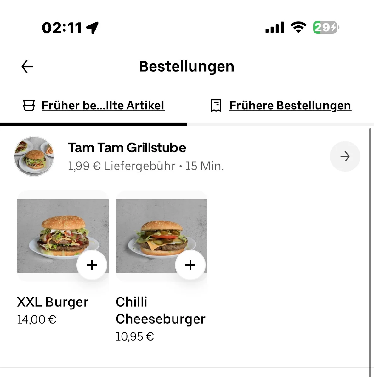 Speisekarte, Tam Tam Grillstube