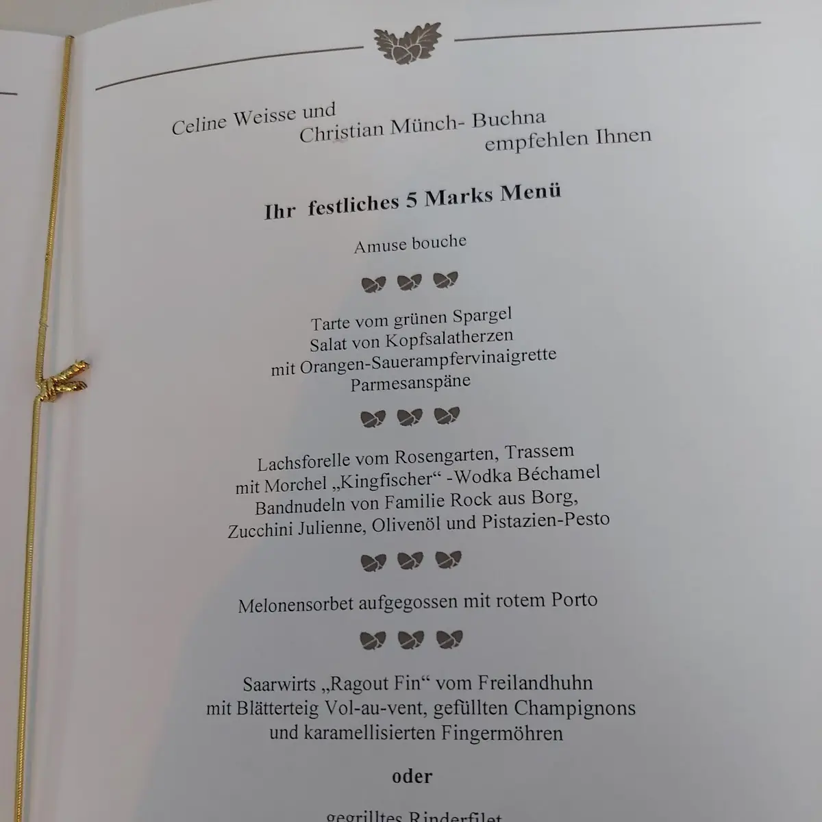 Speisekarte, Restaurant zur Saarschleife