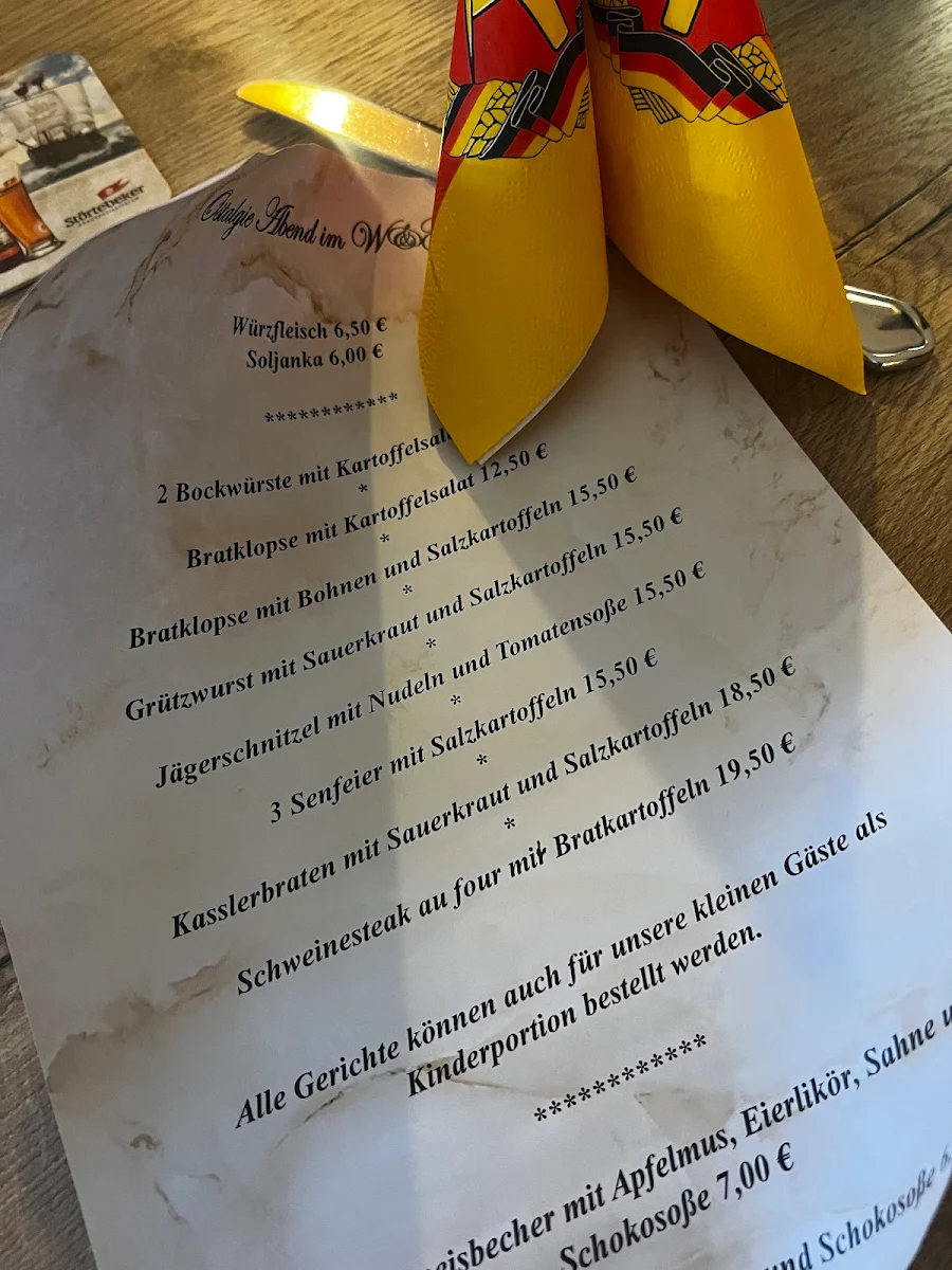 Speisekarte, W&G Restaurant