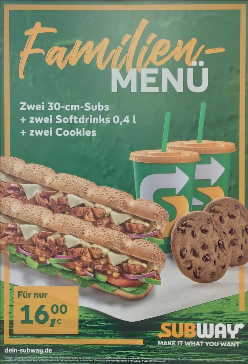 Speisekarte, Subway