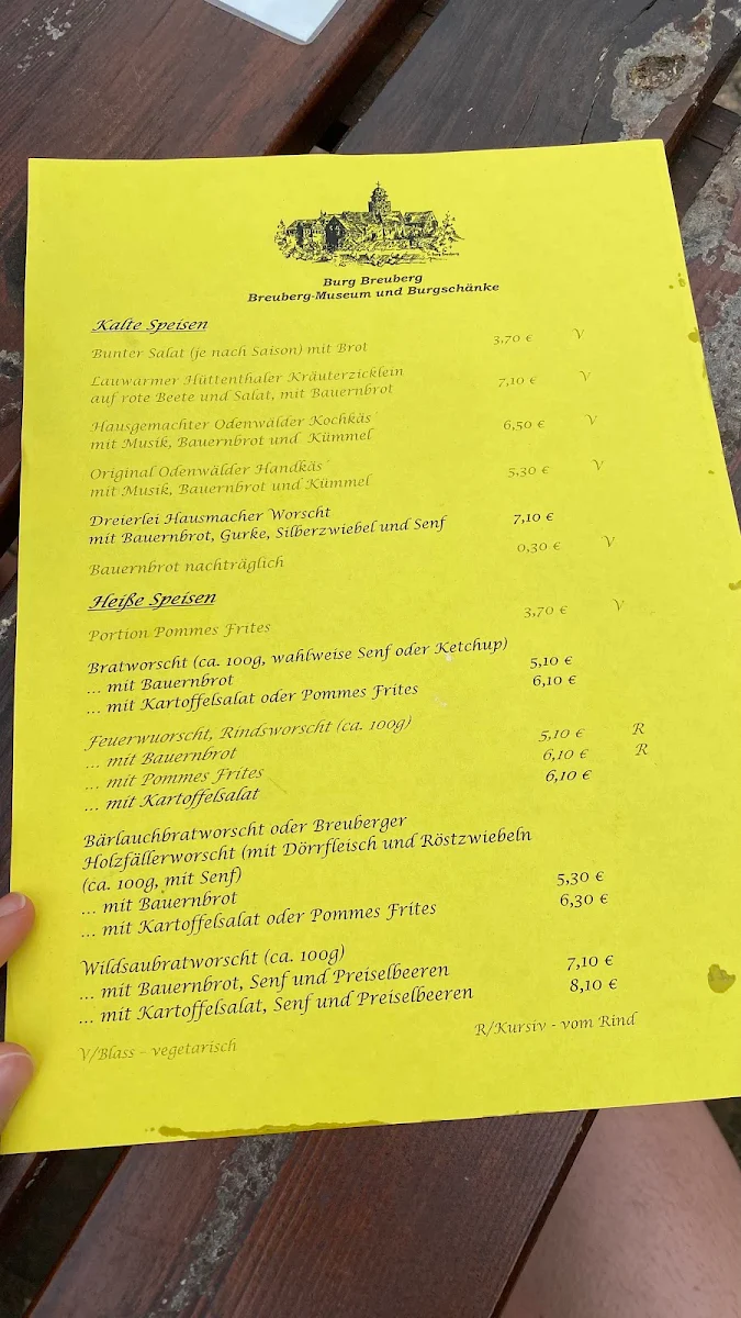 Speisekarte, Burgschänke