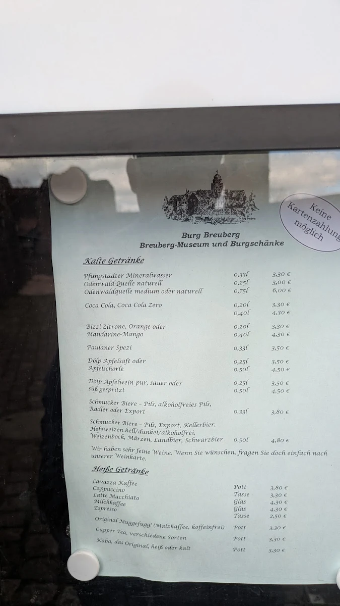 Speisekarte, Burgschänke