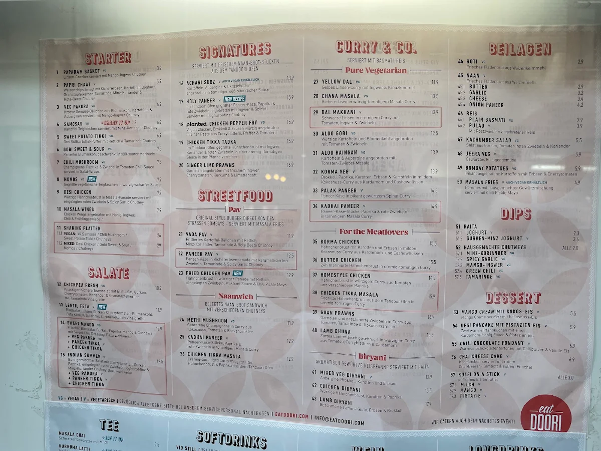 Speisekarte, eatDOORI - Indisches Restaurant Mainz