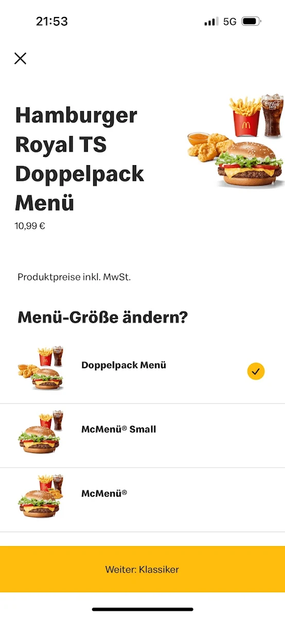 Speisekarte, McDonald's