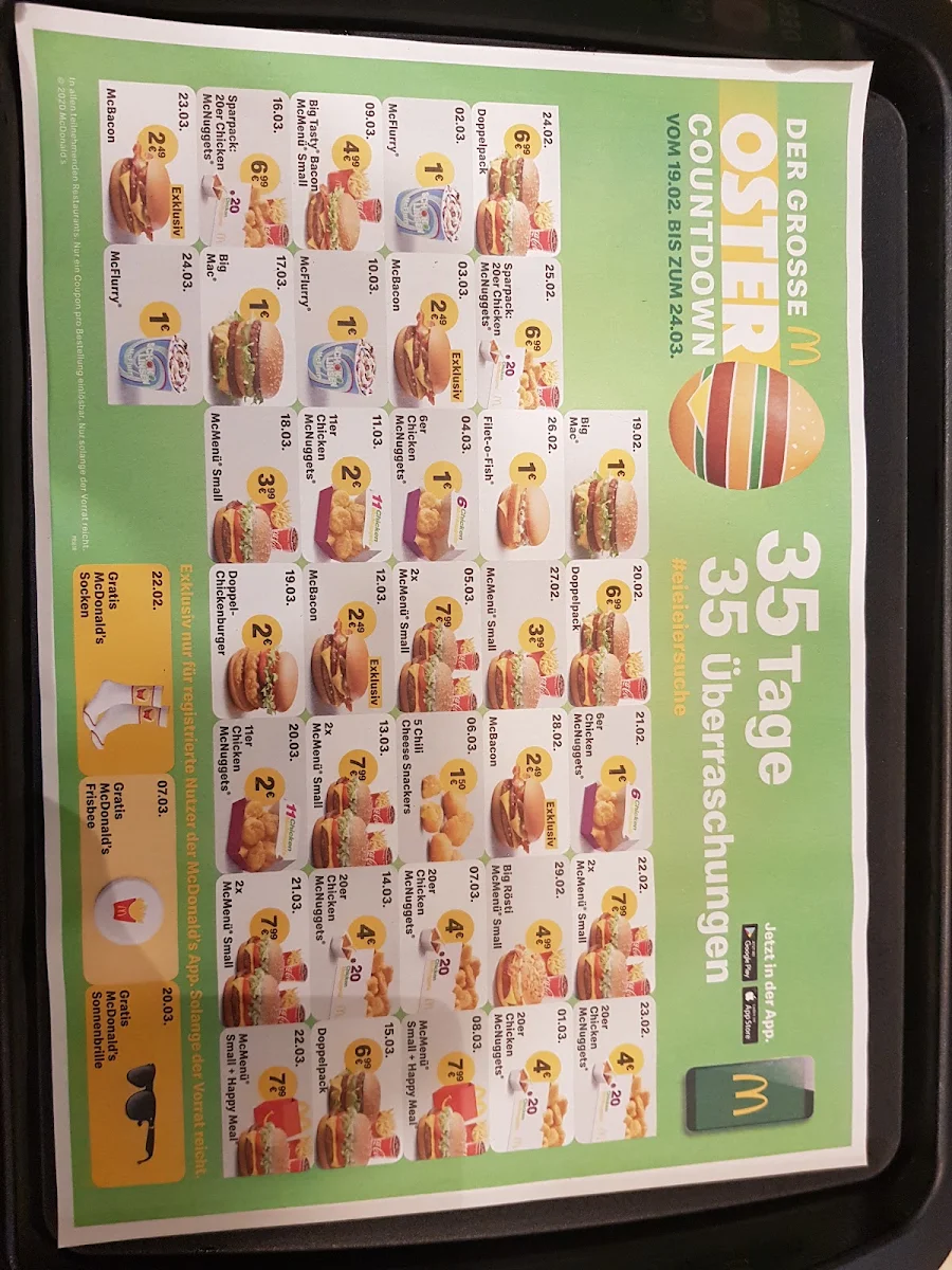 Speisekarte, McDonald's