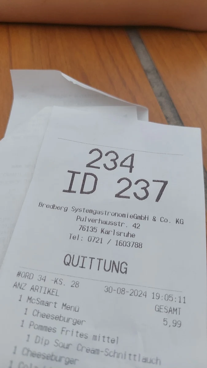Speisekarte, McDonald's