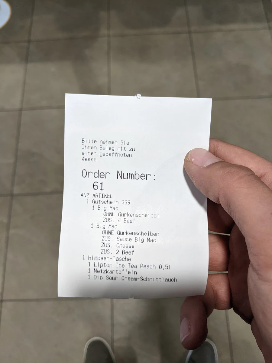 Speisekarte, McDonald's