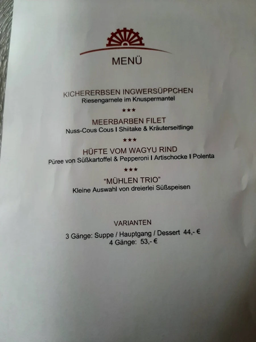 Speisekarte, Restaurant Zur Mühle