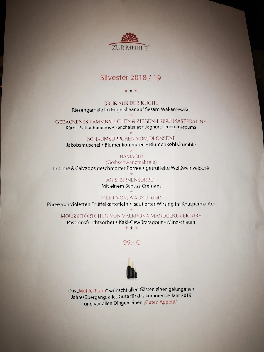 Speisekarte, Restaurant Zur Mühle