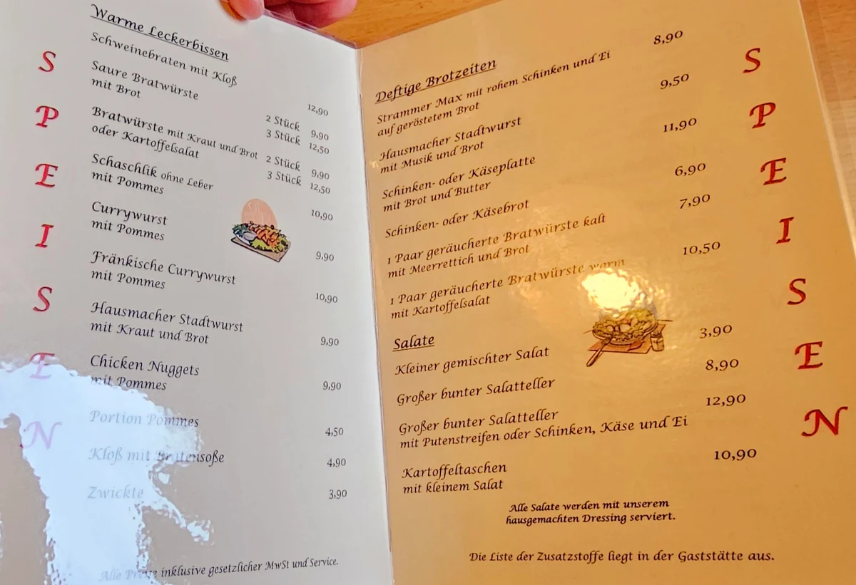 Speisekarte, Gaststätte Ponyhof