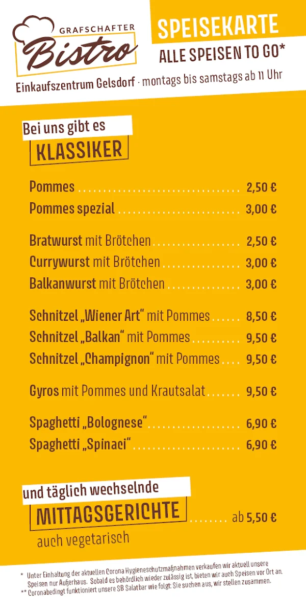 Speisekarte, Grafschafter Bistro