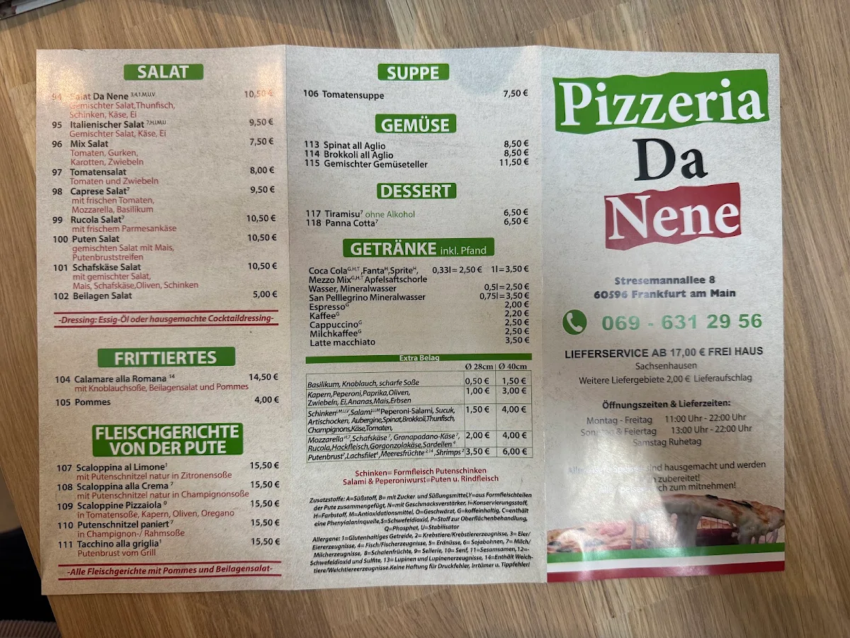 Speisekarte, Pizzeria Da Nene
