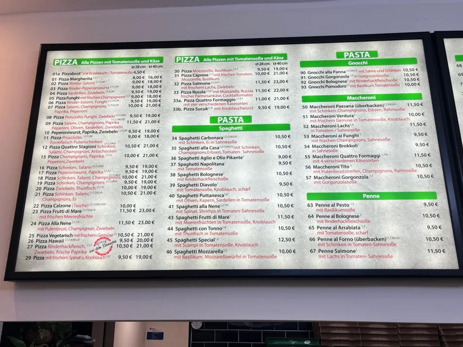 Speisekarte, Pizzeria Da Nene