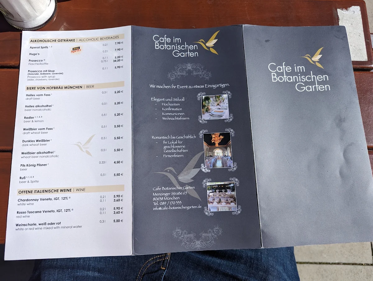 Speisekarte, Café im Botanischen Garten