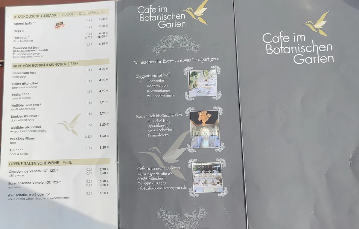 Speisekarte, Café im Botanischen Garten