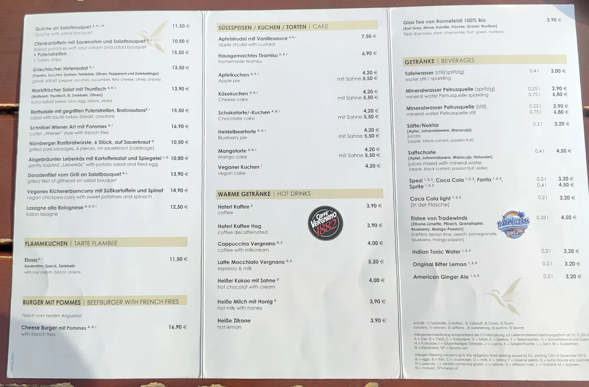 Speisekarte, Café im Botanischen Garten