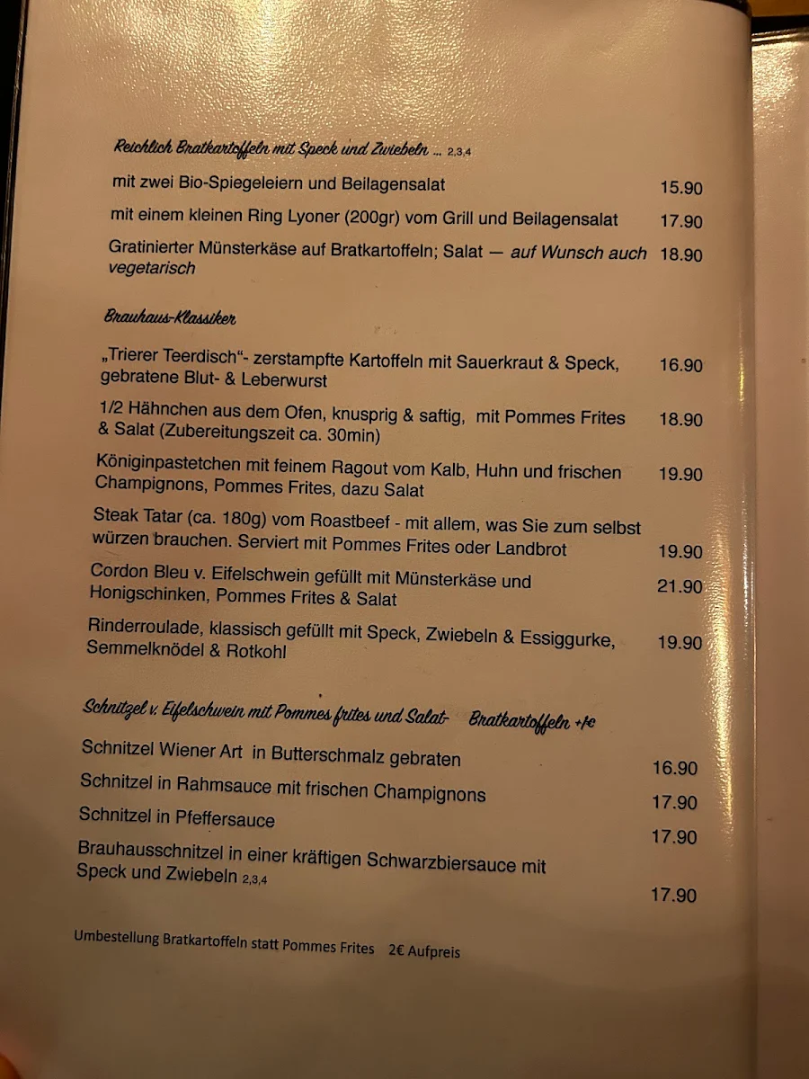 Speisekarte, Altes Brauhaus Trier