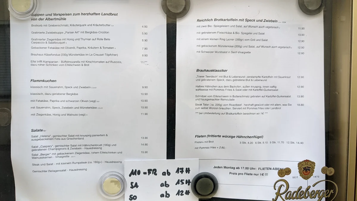 Speisekarte, Altes Brauhaus Trier