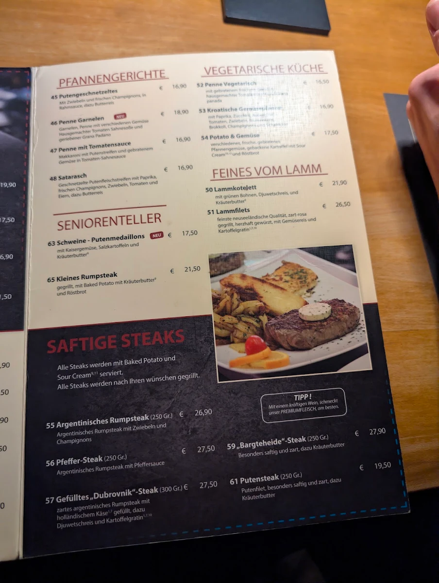 Speisekarte, Restaurant Dubrovnik in Bargteheide