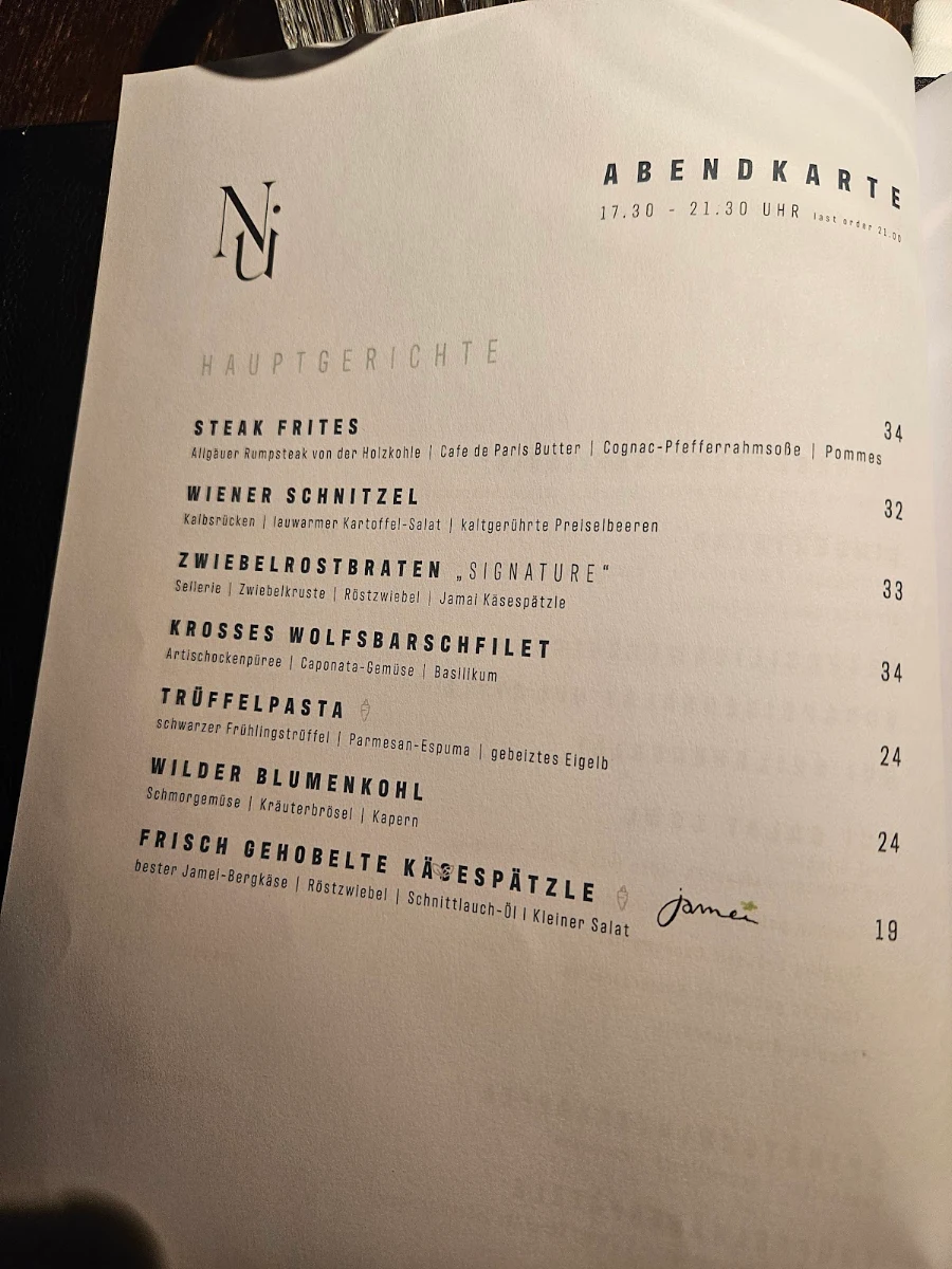 Speisekarte, Nui im Goldenen Fässle