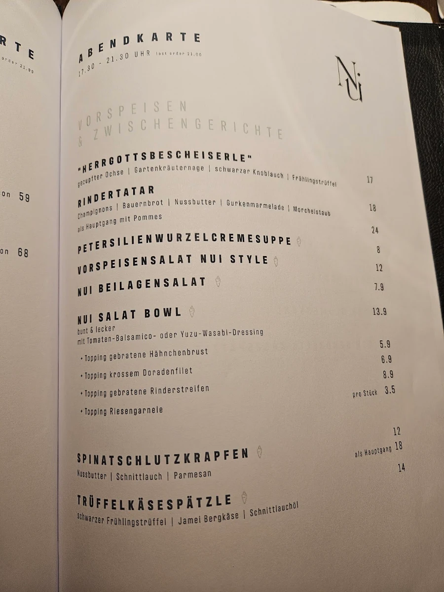 Speisekarte, Nui im Goldenen Fässle
