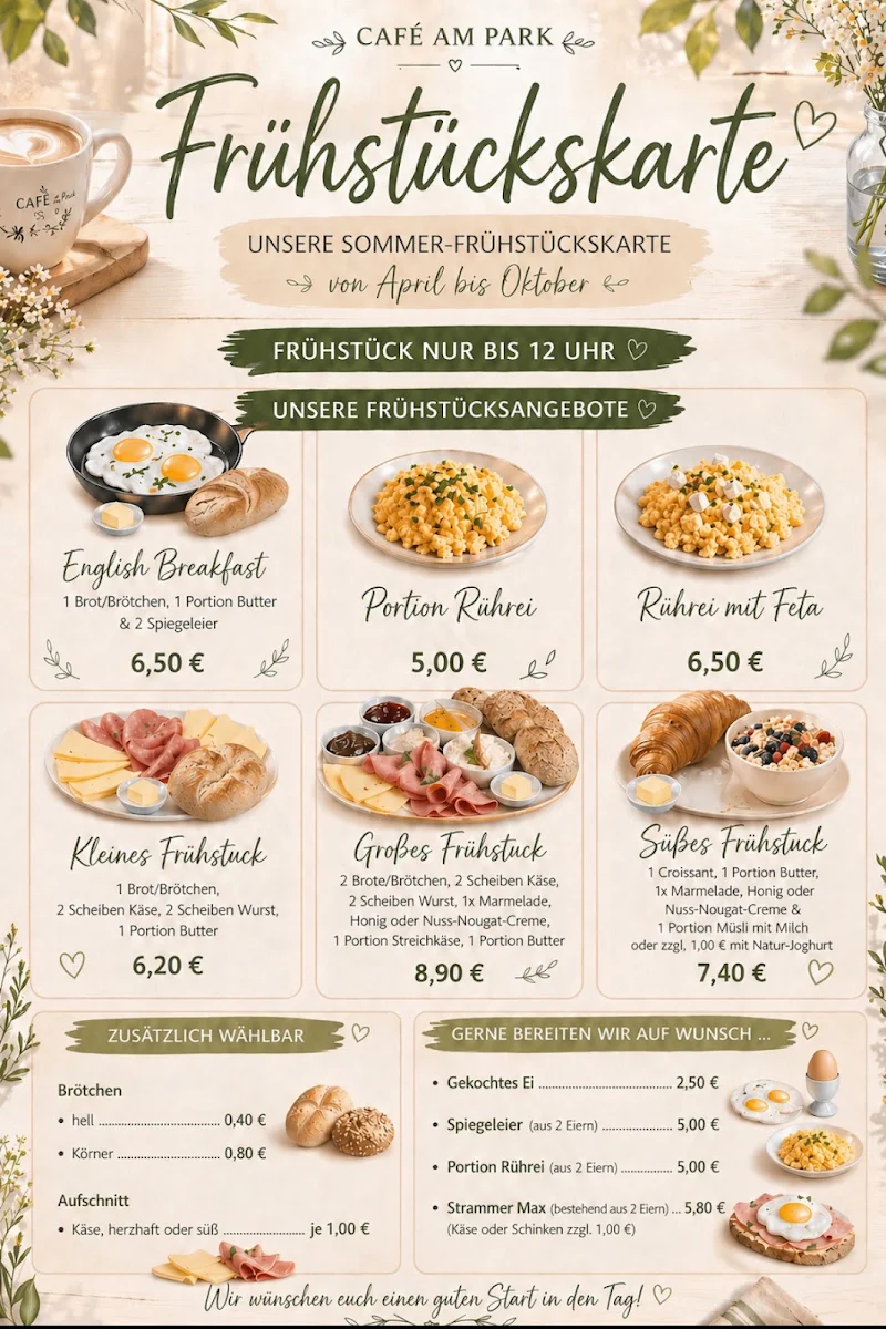 Speisekarte, Café am Park