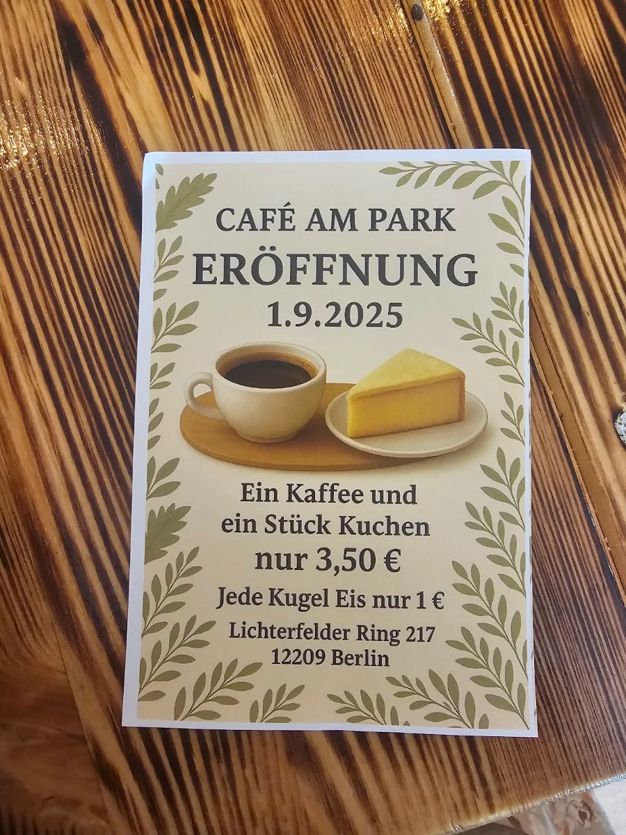 Speisekarte, Café am Park