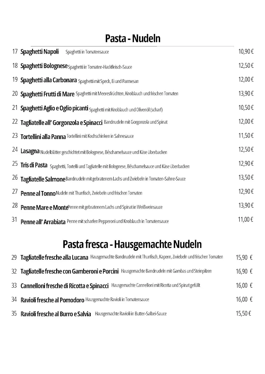 Speisekarte, da Enza e Nico Italienisches Restaurant Verden
