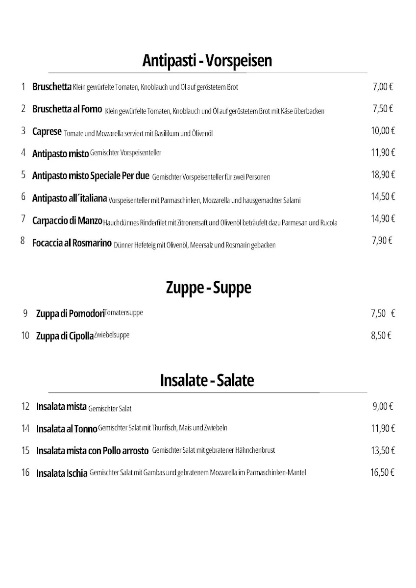 Speisekarte, da Enza e Nico Italienisches Restaurant Verden
