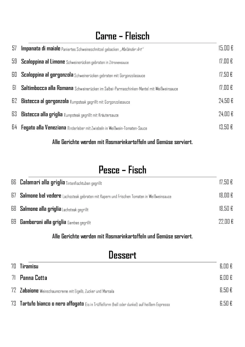 Speisekarte, da Enza e Nico Italienisches Restaurant Verden