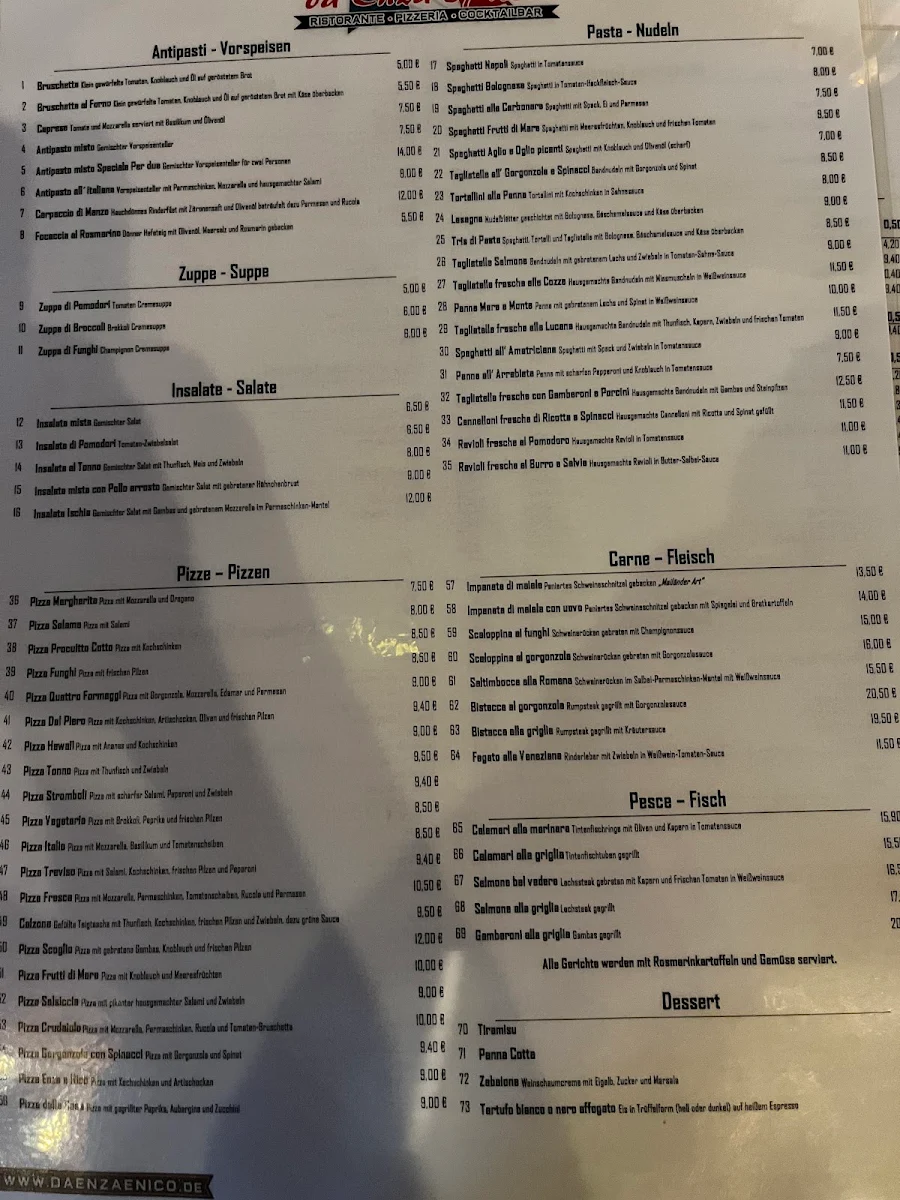 Speisekarte, da Enza e Nico Italienisches Restaurant Verden