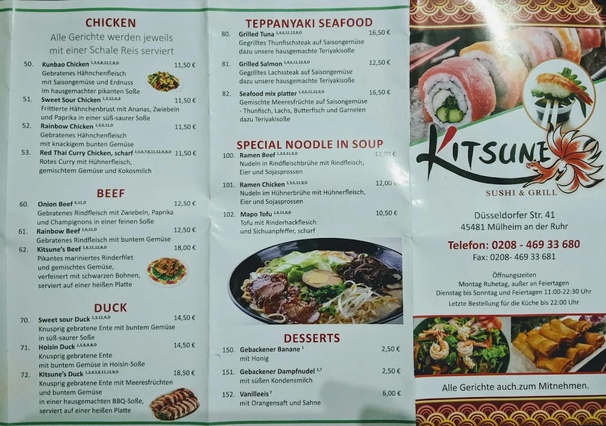 Speisekarte, Kitsune Sushi&Grill