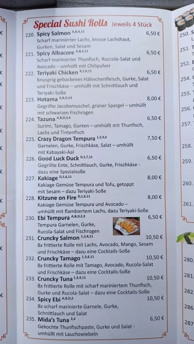 Speisekarte, Kitsune Sushi&Grill
