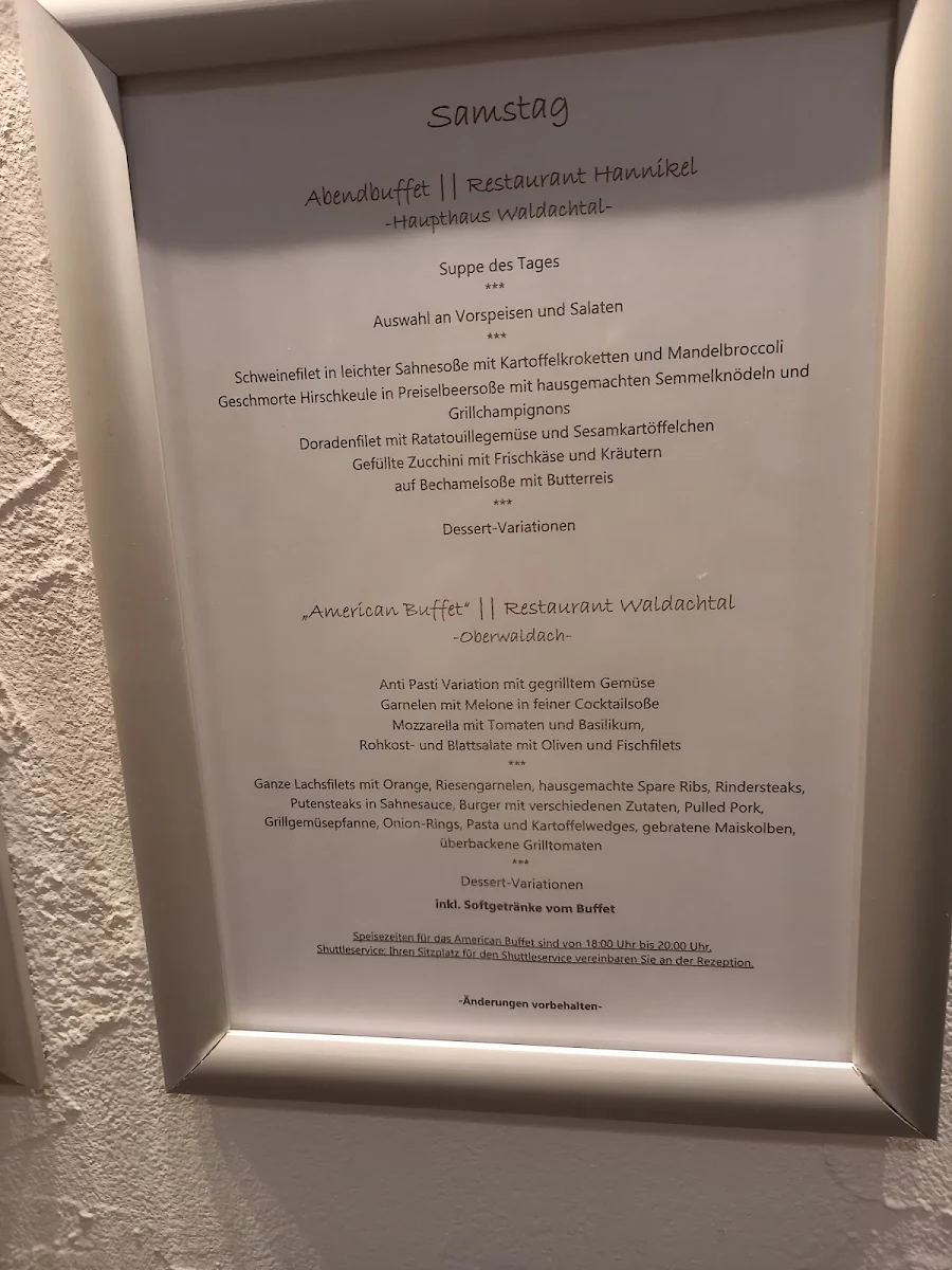 Speisekarte, Gasthof Waldachtal