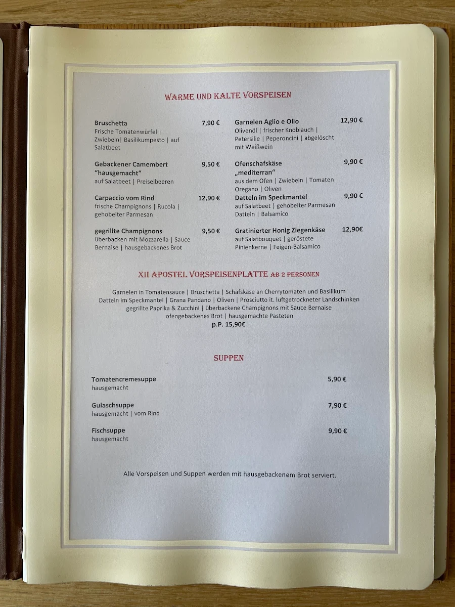 Speisekarte, Tunici Restaurants 12 Apostel