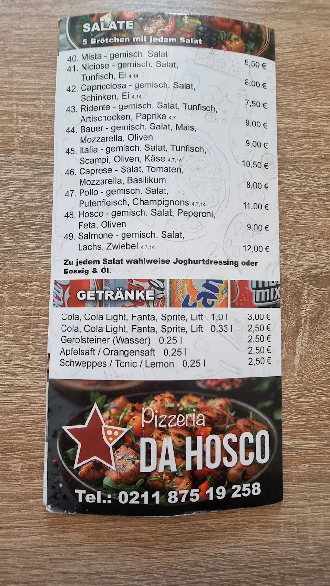 Speisekarte, Pizzeria DA HOSCO