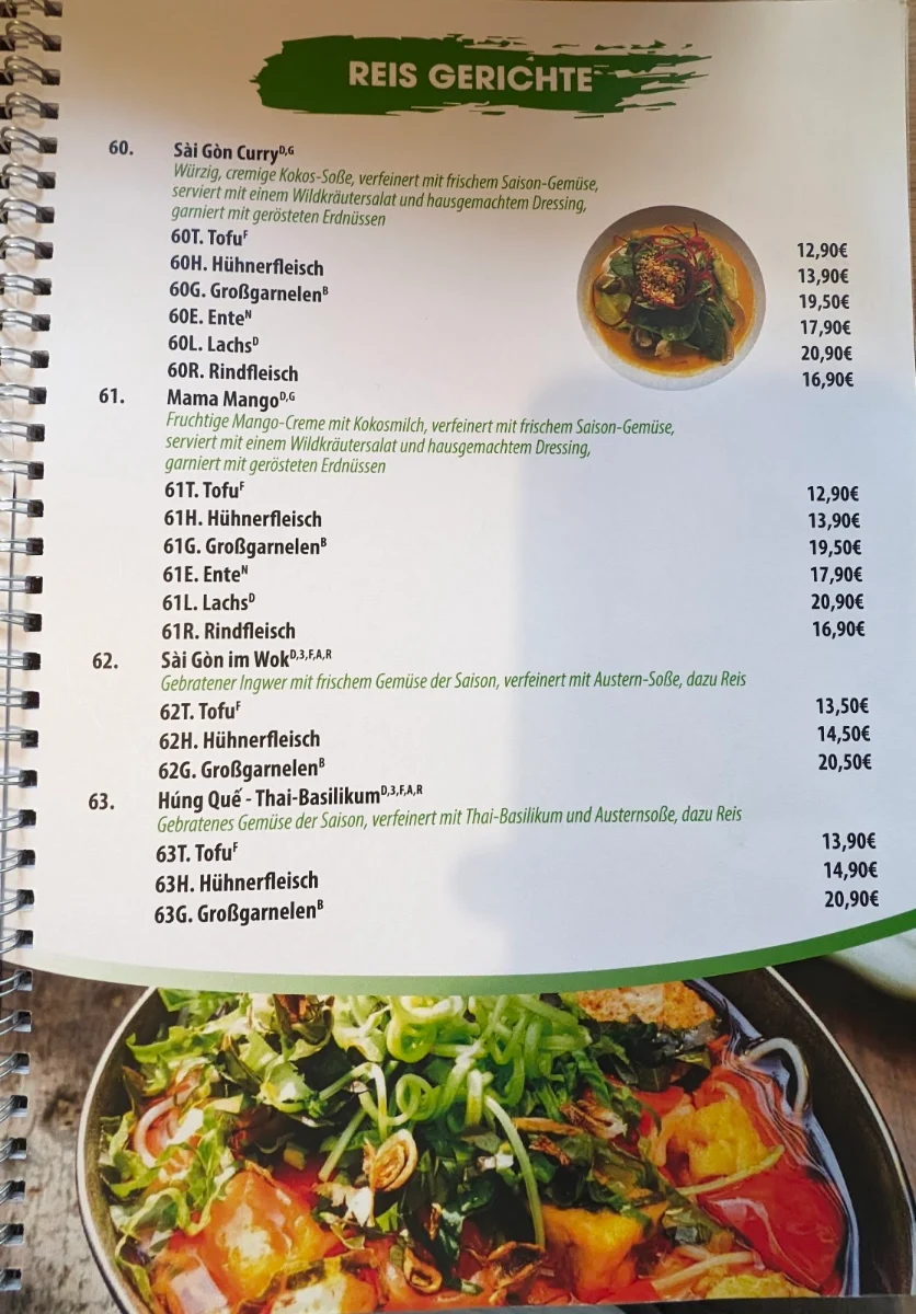 Speisekarte, Saigon Garten