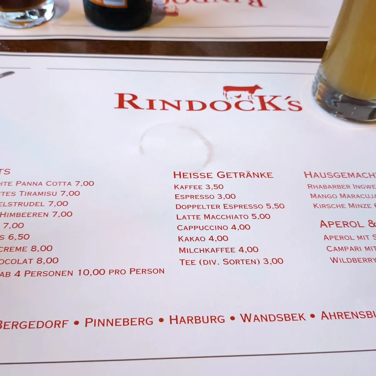 Speisekarte, Rindock‘s Bergedorf