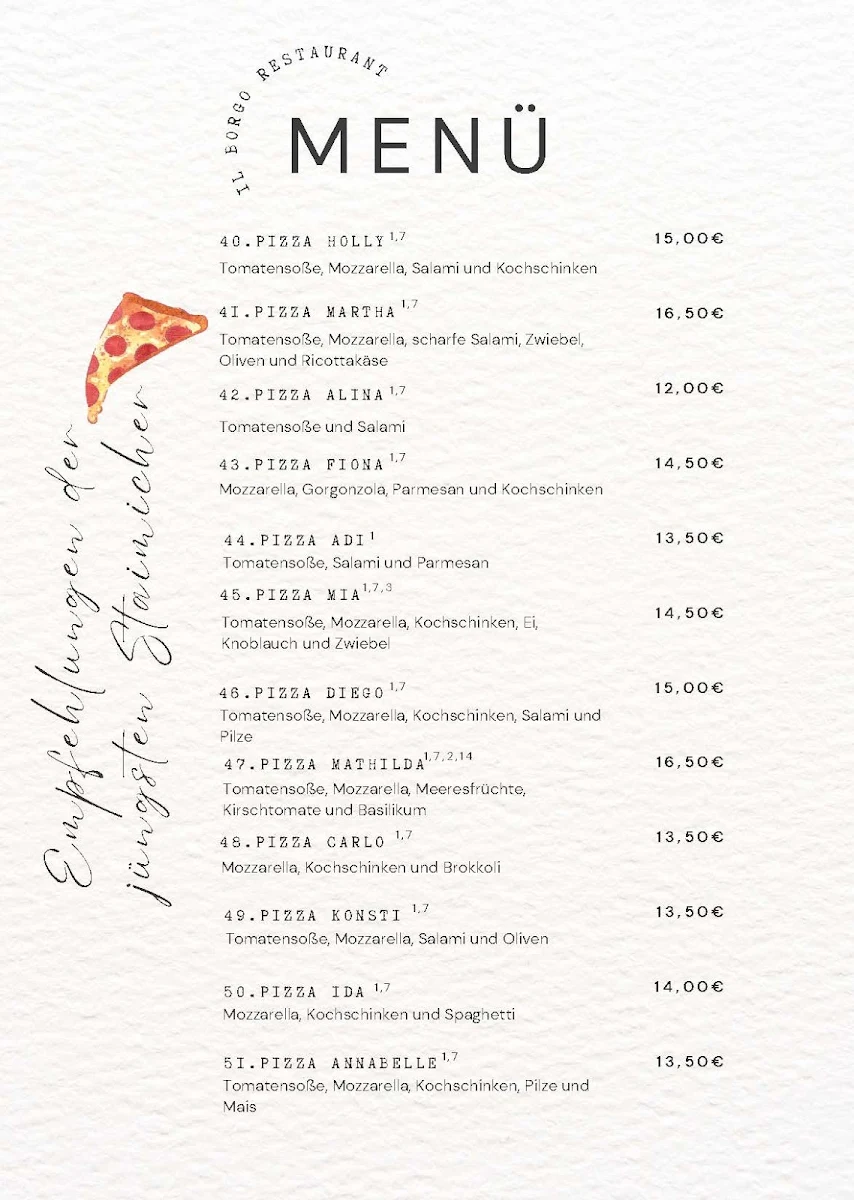 Speisekarte, Italienisches Restaurant ILBorgo
