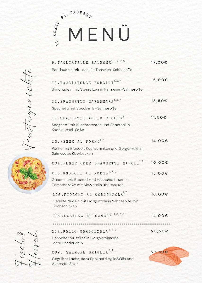 Speisekarte, Italienisches Restaurant ILBorgo