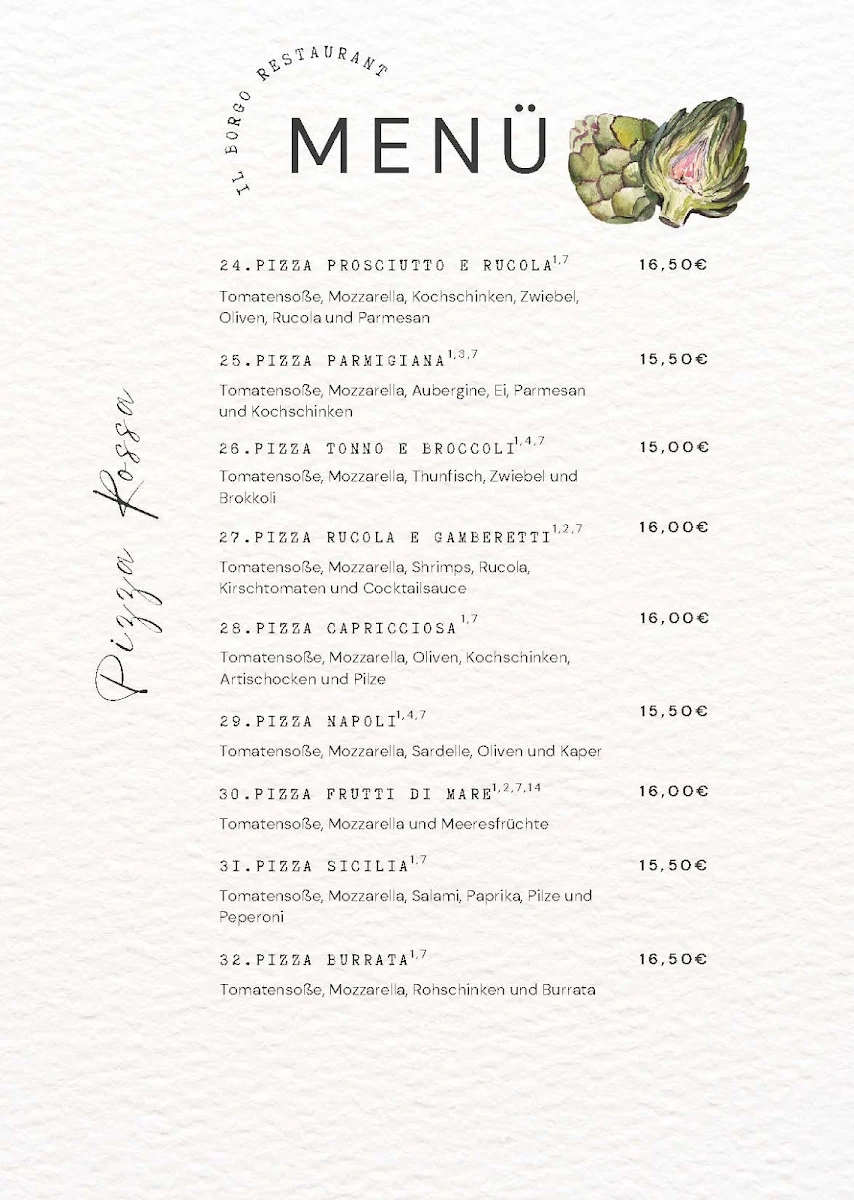 Speisekarte, Italienisches Restaurant ILBorgo