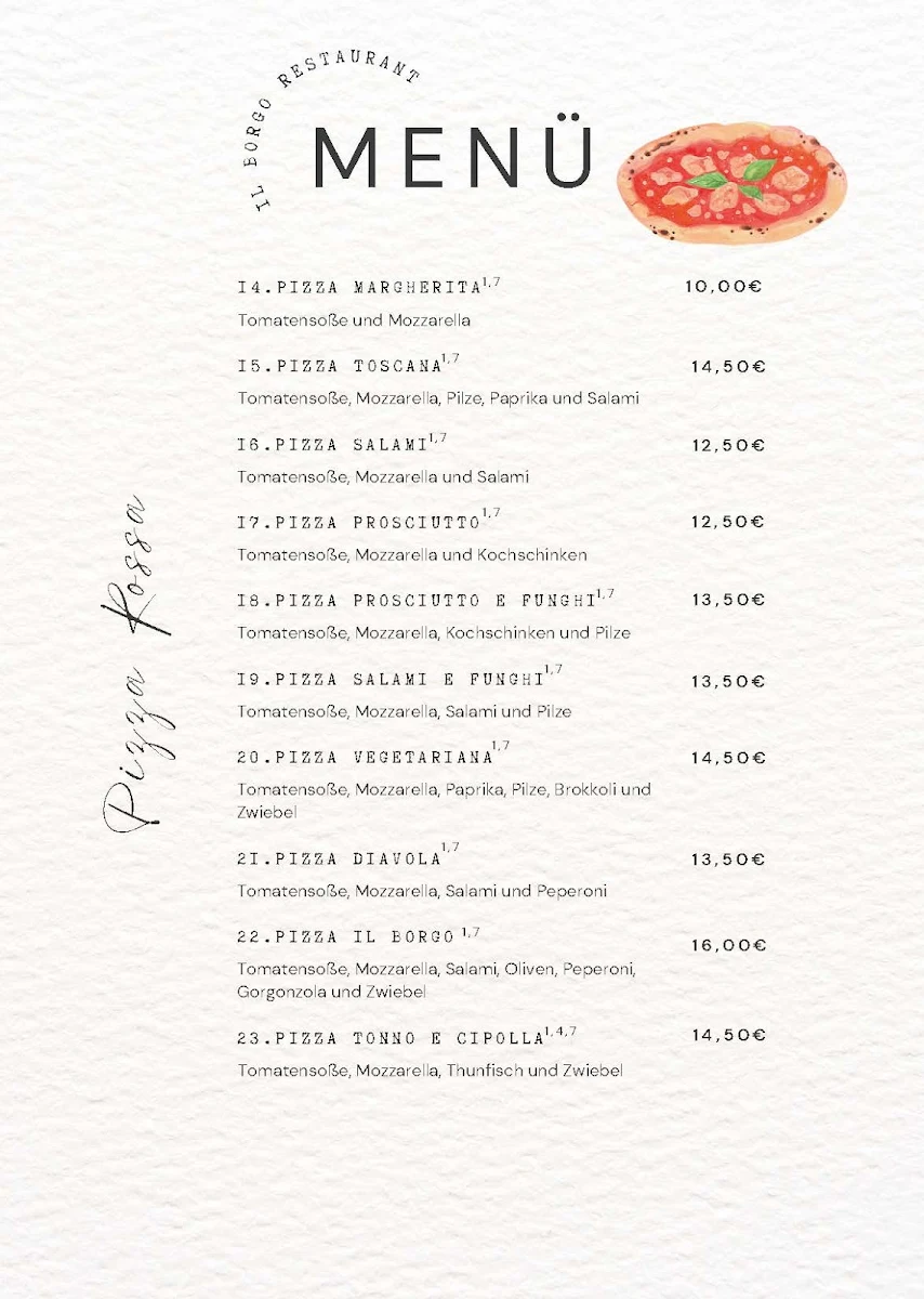 Speisekarte, Italienisches Restaurant ILBorgo