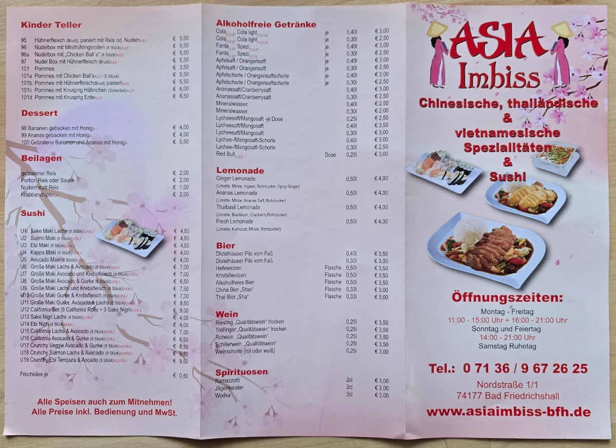 Speisekarte, Asia Imbiss