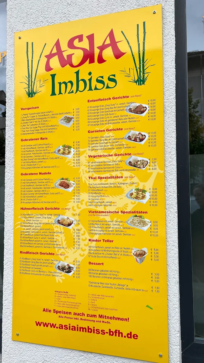 Speisekarte, Asia Imbiss