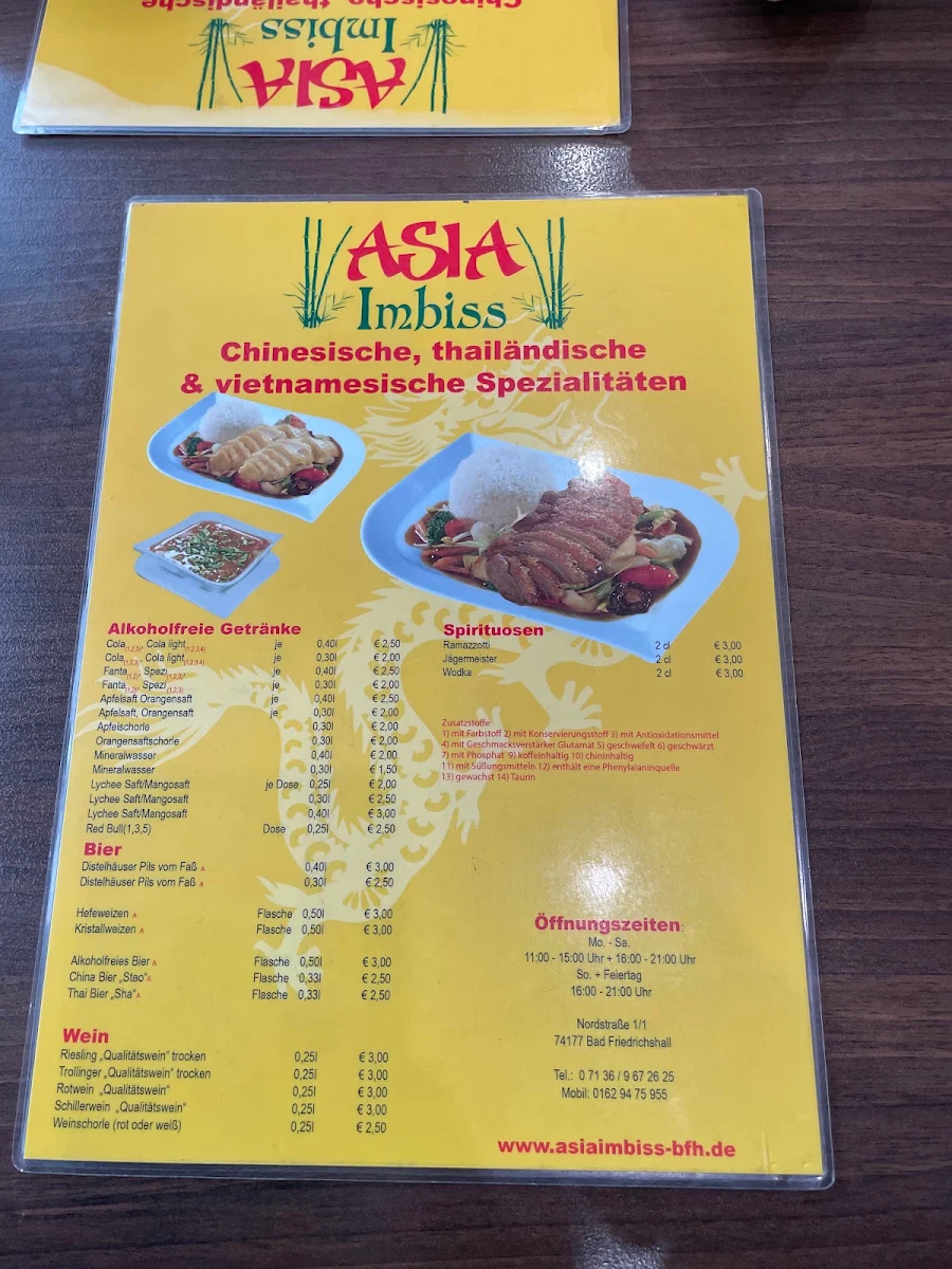 Speisekarte, Asia Imbiss