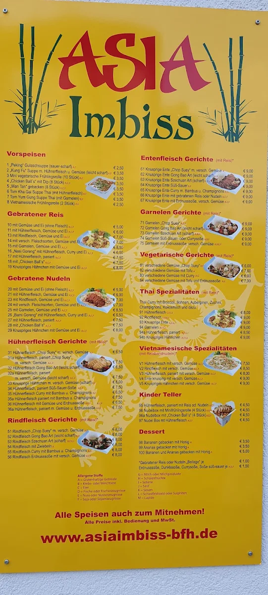 Speisekarte, Asia Imbiss