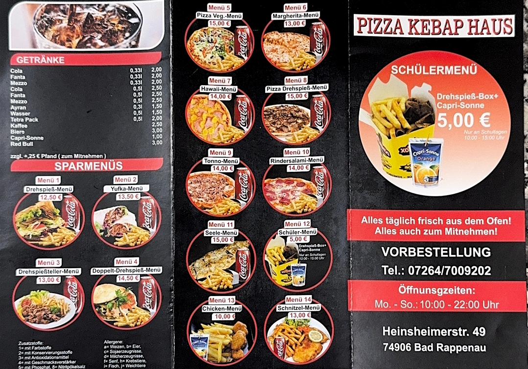Speisekarte, Pizza und Kebap Haus Bad Rappenau