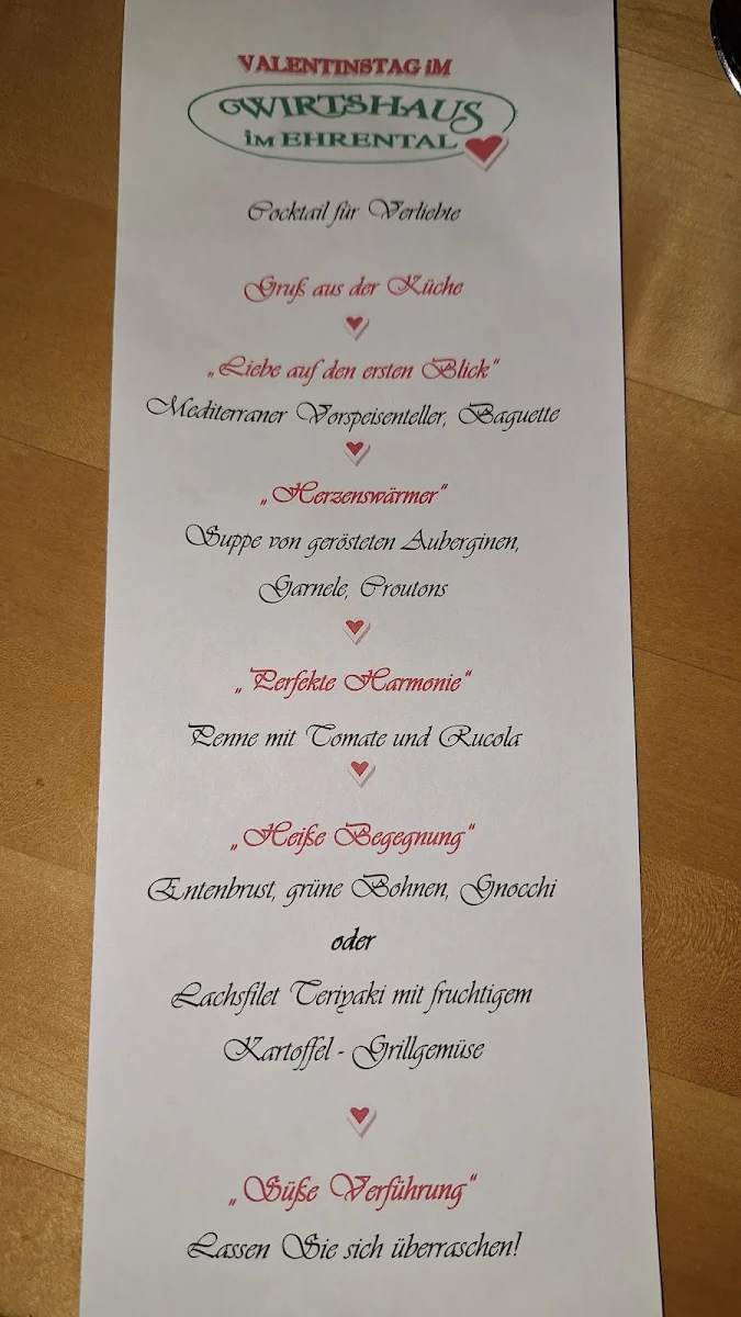 Speisekarte, Wirtshaus Im Ehrental